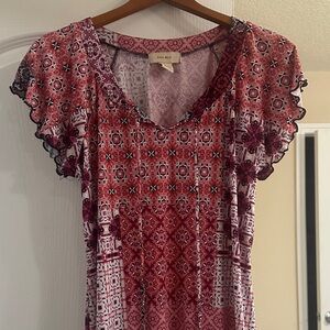 Pink Rose Women's Red and White Patterned Blouse
